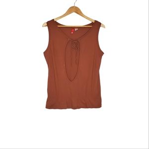 Copper Brown Sleeveless Open Front Window Top with String Enclosure